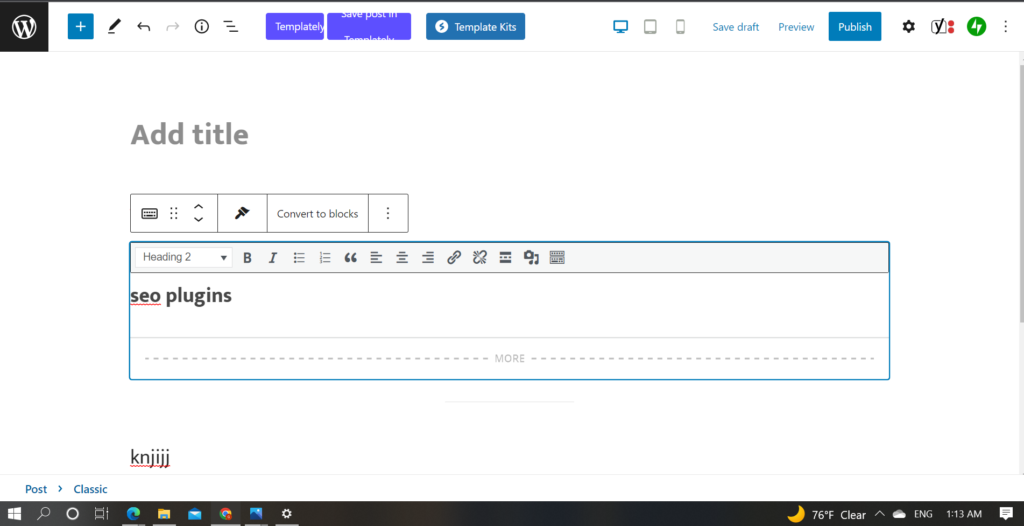 classic editor paragraph