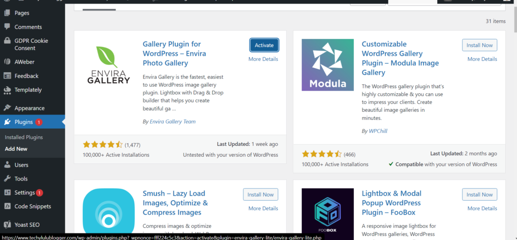 install Envira Gallery plugin