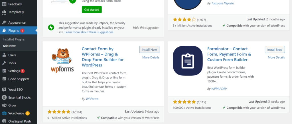 install plugin WPform and activate