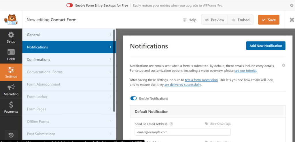 notification contact form