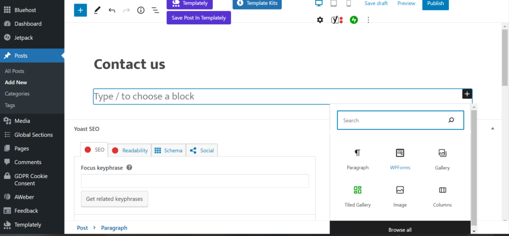 Select contact form block