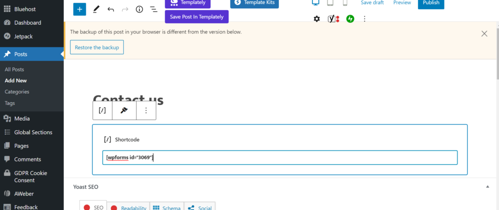 put shortcode and click save
