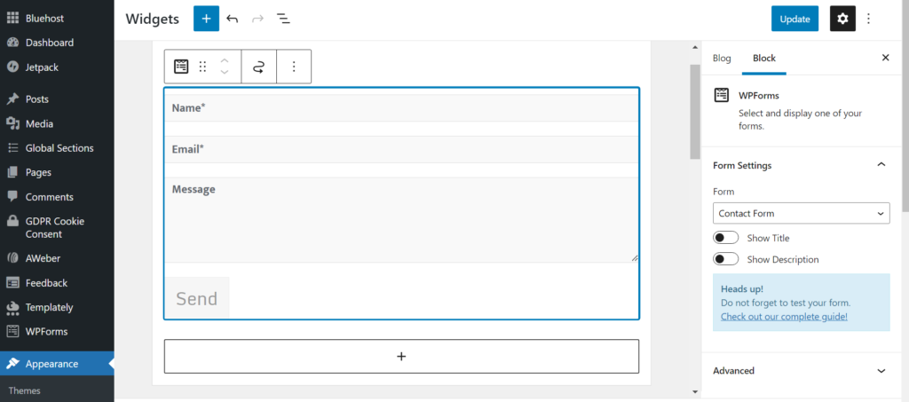 The sidebar widget contact form