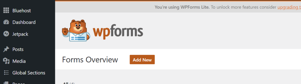 click add new on plugin Wpform