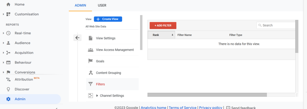 filter on google analytics