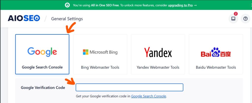 AIl in one SEO Site Verification